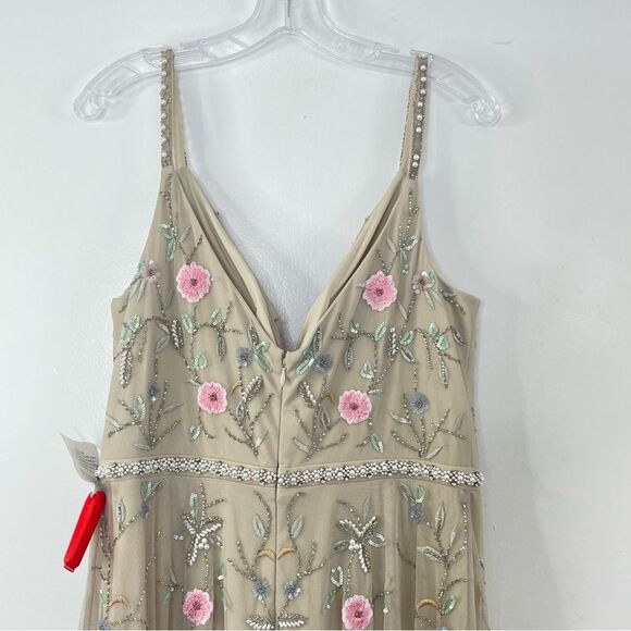 Mac Duggal 9141 Floral Embroidered Sleeveless Beige Multicolor Gown, Size 10 - Picture 12 of 14